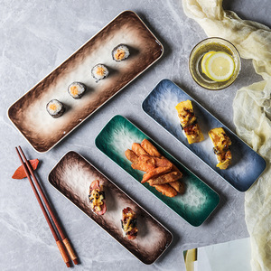 Assiettes longues en céramique à motif <span class=keywords><strong>pierre</strong></span> nordique pour sushis et sashimis, assiettes plates en porcelaine pour restaurant, idéales pour apéritifs et desserts - Product Image 4