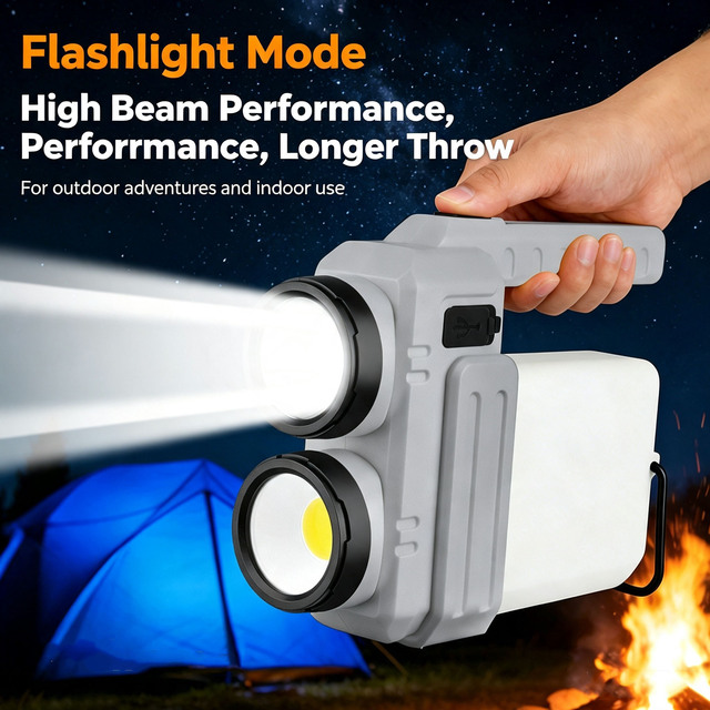 Rechargeable USB Waterproof Dual LED Searchlight Portable Handheld Flashlight Camping Outdoor Emergency Light