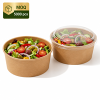 Bols en papier kraft jetables personnalisés, contenants ronds pour salades avec couvercles transparents pour la restauration à emporter, les traiteurs et les épiceries
