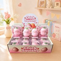 Jouet anti-stress en argile souple en forme de poussin fraise rose croustillante, lot en vrac avec son de craquement satisfaisant pour le soulagement du stress