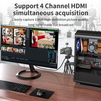 Carte de capture vidéo PCIe 4 canaux personnalisable compatible HD 1080p 60fps avec adaptateur de streaming en direct OBS et quatre ports
