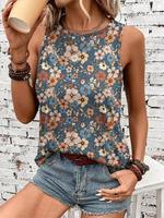 Débardeur Confortable Femme Col Rond Ample Imprimé Floral Bohème Vintage Sans Manches Vente en Gros OEM pour l'Été