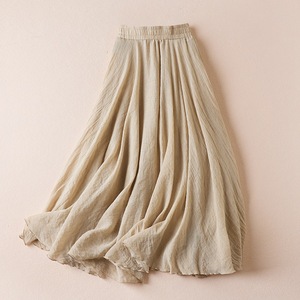 Jupe longue plissée froissée pour femme, taille haute élastique, coupe trapèze fluide, couleur unie, style bohème, longueur cheville, été, plage, personnalisable, vente en gros - Product Image 6