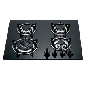 Table de cuisson à gaz encastrable KITCHENS à quatre brûleurs, 60 cm, surface noire en verre, protection anti-extinction de flamme - Product Image 1
