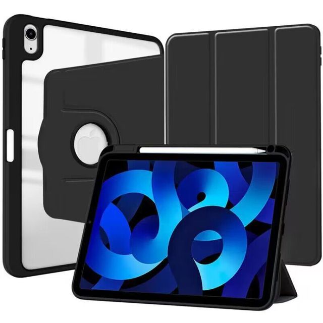 New Multifunctional Leather Case iPad 10.9/10.2/Pro 11/Air 5 360 Rotating Pencil Holder Stand Acrylic Crystal Clear Back