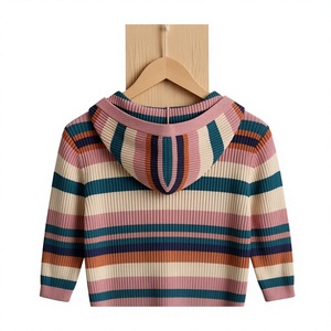 Conjunto de Dos Piezas de Punto con Cremallera y Capucha a Rayas, Suéter Casual de Cuello Alto, 100% Algodón, Corte Holgado, Largo hasta la Rodilla para Mujer, Invierno - Product Image 2