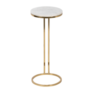 <b>Round</b> <b>Side</b> <b>Table</b> With Marble Top <b>Gold</b> Metal Frame For Living Room Or Bedroom Decor - Product Image 2