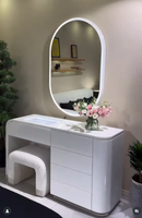 Commode de chambre moderne en MDF blanc avec miroir éclairé par LED, meuble coiffeuse, service OEM