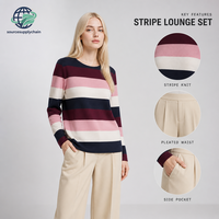 TOM TAILOR 1042952 Pull en jersey respirant court d'automne 38580 Big Rose Knit Stripe L pour femme