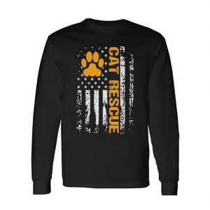 T-shirt à manches longues Cat Rescue avec motif drapeau américain, chemise d'adoption pour refuges pour chats - Product Image 2