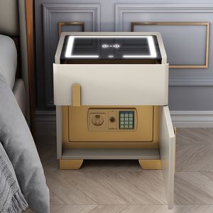 Armario lateral de cama de dormitorio de lujo XBT moderno y sencillo con luz de carga inalámbrica segura integrada