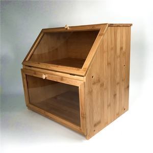 Legend – boîte à pain en bambou de cuisine OEM/ODM, bac à pain en bois à 2 couches réglables avec fenêtre en verre acrylique et tiroir de rangement - Product Image 2
