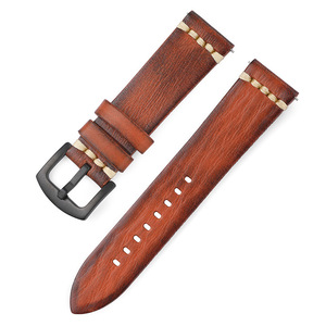 Cinturino in Vera Pelle di Vacchetta Vintage Rosso-Marrone 18mm 20mm 22mm 24mm con Sgancio Rapido per Smartwatch Apple e <span class=keywords><strong>Samsung</strong></span> - Product Image 2