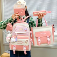 Nouveau Sac à Dos Tendance 2025 Résistant à l'Usure pour Filles d'École Primaire, Grande Capacité, Ensemble Cinq Pièces pour Adolescentes et Jeunes Filles