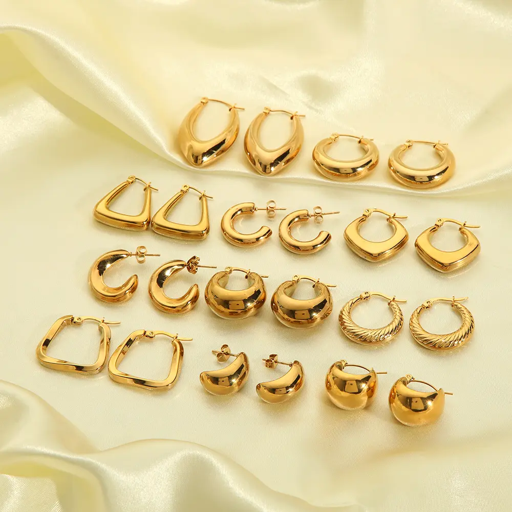 Venta al por mayor 2023 Charms CC chapado en oro geométrico de lujo grueso declaración de moda aro pendientes de acero inoxidable para mujer joyería