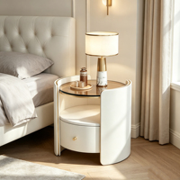 Table de chevet ronde, table de chevet minimaliste italienne de luxe, table d'appoint moderne incurvée avec rangement pour chambre à coucher