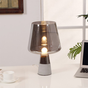 Modern Smoky Gray Glass Table Lamp Led Desk <b>Light</b> Nordic Minimalist Style For Bedroom Study Room - Product Image 1
