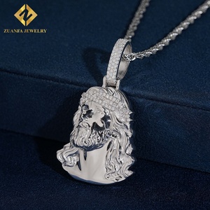 ZUANFA JEWELRY Iced‑Out Crown Of Thorns Jesus Head Moissanite Polished Metal <b>Men</b> Hip‑Hop Charm Jewelry - Product Image 1