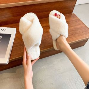 Chaussons respirants en fausse fourrure colorée pour femme, pour l'hiver, l'automne et le printemps, sept couleurs, à bout ouvert croisé, en coton et fourrure - Product Image 5