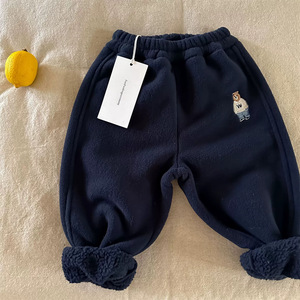 Children's Fleece Lined Pants Gray Off White Navy Blue Warm Cotton Knitted Boys Winter Casual Sport Pants - Product Image 4