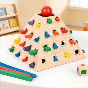 Juego de tirar a la pirámide, juguete educativo de madera de 23,3x20,8x18,5 cm para niños, rompecabezas de aprendizaje para guardería - Product Image 1