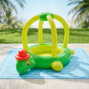 Piscine gonflable pour bébé, modèle populaire, petite tortue avec chapeau pare-soleil rouge, bateau de piscine spécialement conçu pour les nourrissons - Product Image 1