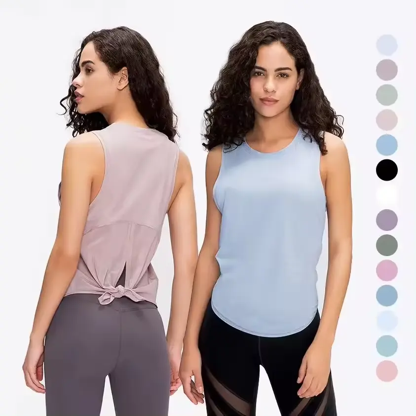 Logo personnalisé gilet de Yoga T-shirt femmes fitness course mode à lacets séchage rapide respirant lâche sans manches blouse