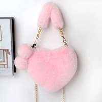 Nouveau sac en peluche cœur style coréen automne/hiver 2026, sac bandoulière à chaîne pour femme, oreilles de lapin mignonnes, forme cœur polyvalente