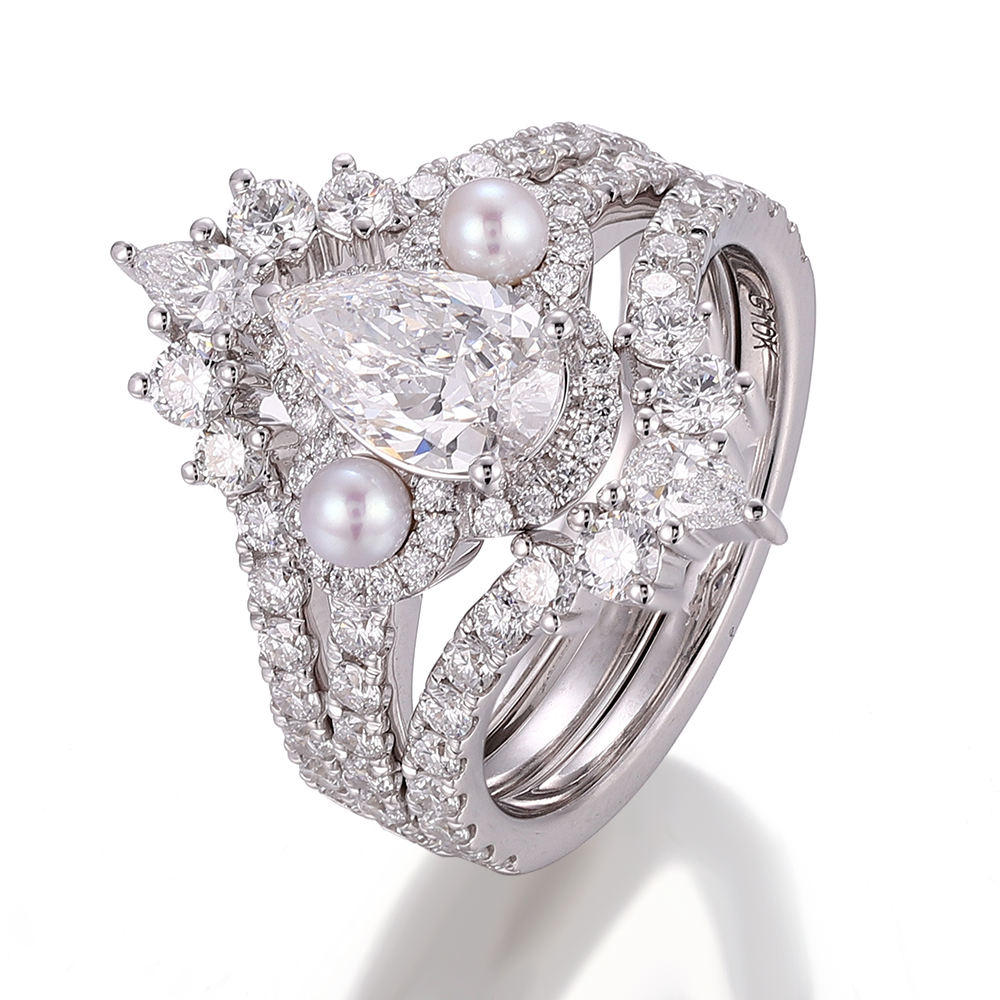 แหวนมุกเพชรแล็บทองคำแท้ 18K