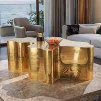 Table basse moderne de luxe en acier inoxydable doré, ensemble de meubles pour la maison en forme de tronc d'arbre pour le salon