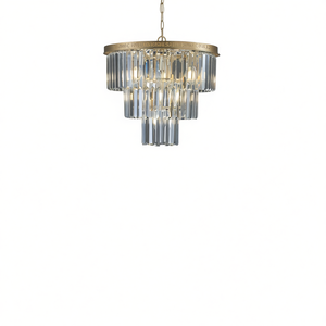 3 Tier Crystal Chandelier 20 Inch Gold <b>Frame</b> Pendant Light For Living Room Round Cylindrical Shade E26 Bulb Base - Product Image 1