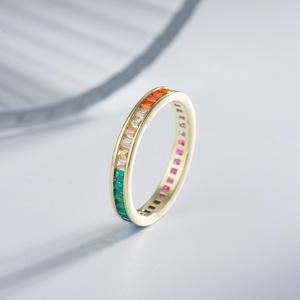MUSHAN Jewelry Factory Une bague en argent pur élégante et luxueuse pour femmes avec une rangée de diamants colorés - Product Image 3