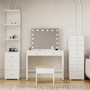 Vendita all'ingrosso calda moderna cassettone bianco con Led lampadine a specchio regolabile e resistente da tavolo per il trucco delle <span class=keywords><strong>donne</strong></span> per camera da letto Hotel - Product Image 2