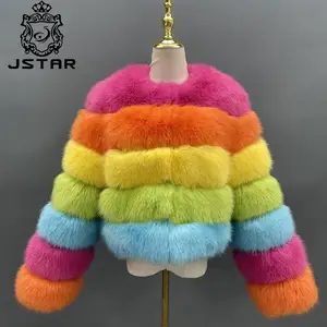 winter women's mixcolor crew neck faux fur coat realistic trending products multi color furry coat