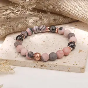 Diffusore all'ingrosso di olio essenziale di Yoga di Lava rosa Zebra diaspro di pietra naturale braccialetto di perline di compleanno regali per la festa della mamma