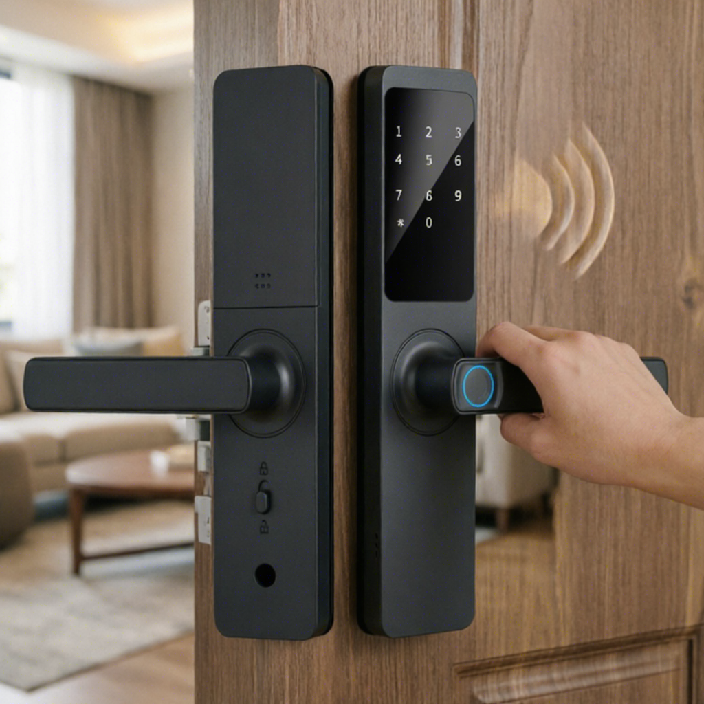 Multilingual Configuration Smart Front Door Lock WiFi APP Control Semi Automatic Fingerprint Electronic Password Key Card Lock · image 5