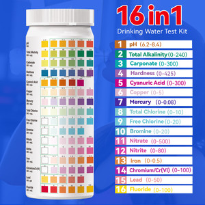 Kit de <span class=keywords><strong>test</strong></span> de la qualité de l'eau domestique 16-en-1 pour eau du robinet, piscine et <span class=keywords><strong>spa</strong></span> – 100 bandelettes de <span class=keywords><strong>test</strong></span> d'eau potable 16-en-1 - Product Image 6