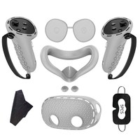 Pour Meta Quest 3S : Ensemble d'accessoires de jeu – Housse de casque VR en silicone, poignées de manette, masque facial