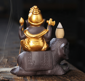 รูปปั้นพระ<span class=keywords><strong>พิฆเนศ</strong></span>อินเดีย10.8*7.8*11.5ซม. <span class=keywords><strong>กร</strong></span>ะถางไฟประดับต้นทรายงานฝีมือพื้นบ้านหัวช้างเครื่องหอมธูปกำยานแบบย้อนกลับ - Product Image 6