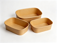 Bol à salade rectangulaire personnalisé BioKing en papier alimentaire, jetable, compostable, en papier kraft blanc pour restaurant