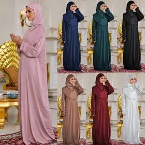 turkey EID hooded Muslim women solid color hijab dress Prayer Abaya long khimar Islamic clothes