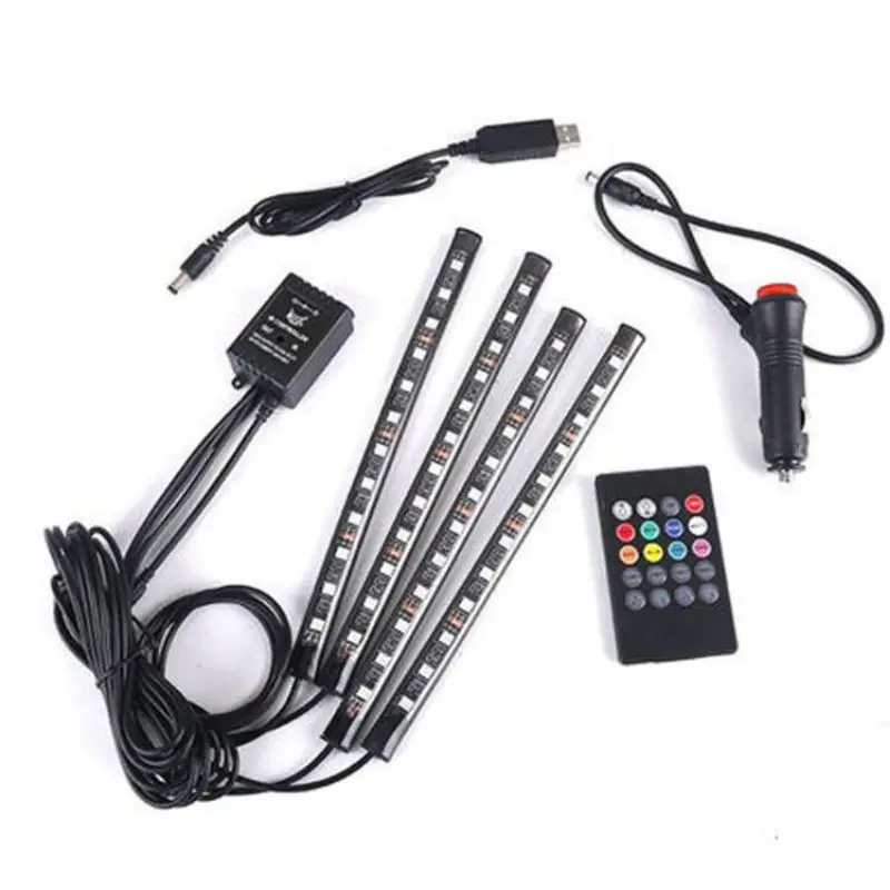 Led Car Light Strip Senseled Styling Music Control Car RGB LED Strip Light Atmosphere Lamp Kit With IR Remote Interior Lights