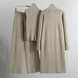 Completo da donna primaverile autunnale casual con <span class=keywords><strong>fiori</strong></span> frontali, due pezzi, <span class=keywords><strong>cardigan</strong></span> e pantaloni in maglia spessa e traspirante - Product Image 6