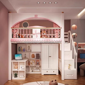 JS Furniture Nouveau design <span class=keywords><strong>Lit</strong></span> mezzanine Queen <span class=keywords><strong>Lit</strong></span> mezzanine Princess Mobilier de chambre à coucher <span class=keywords><strong>Lit</strong></span> mezzanine <span class=keywords><strong>en</strong></span> <span class=keywords><strong>bois</strong></span> avec toboggan et escalier de rangement - Product Image 2