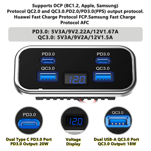 Cargador <span class=keywords><strong>de</strong></span> Coche <span class=keywords><strong>USB</strong></span> 12/24V en Oferta, 4 en 1, Doble <span class=keywords><strong>USB</strong></span>-A y 2 Tipo <span class=keywords><strong>C</strong></span>, con Pantalla LED <span class=keywords><strong>de</strong></span> Voltímetro - Product Image 3