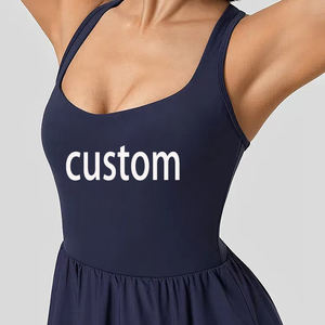 Robe de sport de tennis sans manches avec coussinets de poitrine, ensemble de yoga, ensemble de mini-jupe de sport avec nœud - Product Image 5