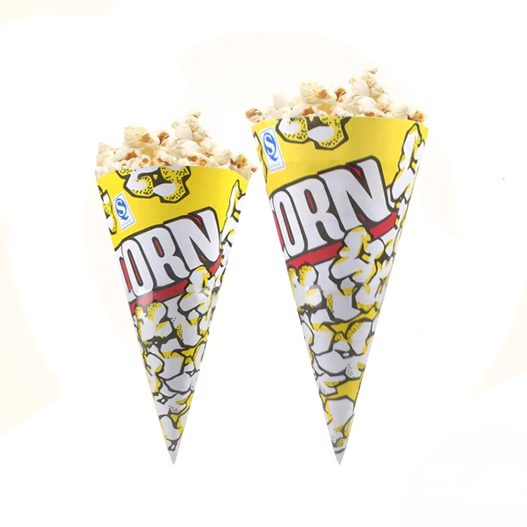 Cono triangular desechable de palomitas de maíz, bolsa de papel personalizada para cumpleaños, embalaje grande, pequeño, con logotipo tipo yiwu, venta al por mayor