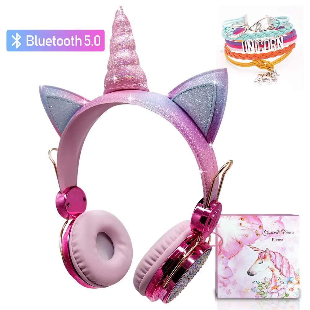 Kids Headphones Bt Wireless Cute Unicorn Headset With Microphone Over On Ear for School/Kindle/Tablet/PC Online Study