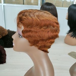 Perruque ondulée naturelle, sans Lace, cheveux <span class=keywords><strong>bouclés</strong></span>, <span class=keywords><strong>coupe</strong></span> Pixie, pour femmes noires, couleur brun et jaune, très populaire - Product Image 3