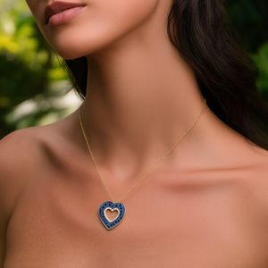 Fashion Pendant Necklace <b>Heart</b> <b>Shape</b> Blue Enamel Diamond Accent Gold Plated Stainless Steel Sustainable Resistant Jewelry - Product Image 3